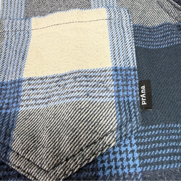 PRANA Canyon Blue and Cream Plaid Flannel Shirt - Picture 6 of 11